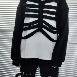 edgy skeleton cutout hoodie youthful streetwear vibe 4198