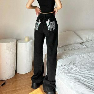 edgy skeleton embroidered jeans youthful streetwear appeal 3483
