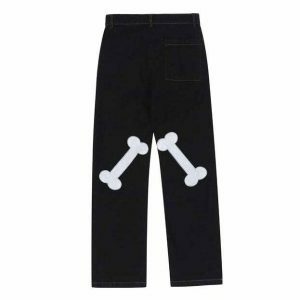 edgy skeleton hands embroidered jeans youthful streetwear 1539