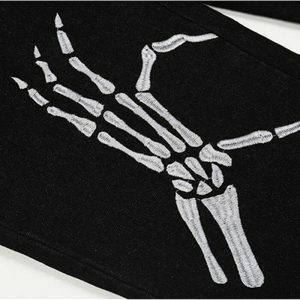 edgy skeleton hands embroidered jeans youthful streetwear 5178