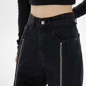 edgy zip up grunge jeans with leg detail youthful appeal 3633