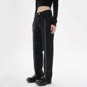edgy zip up grunge jeans with leg detail youthful appeal 7680