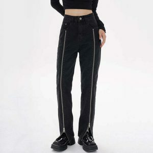 edgy zip up grunge jeans with leg detail youthful appeal 8792