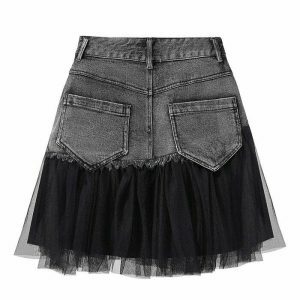 fairy grunge asymmetric denim skirt youthful & edgy style 4232