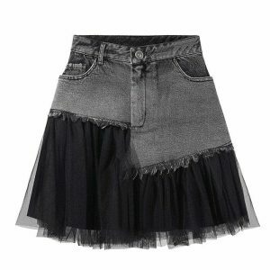 fairy grunge asymmetric denim skirt youthful & edgy style 4438