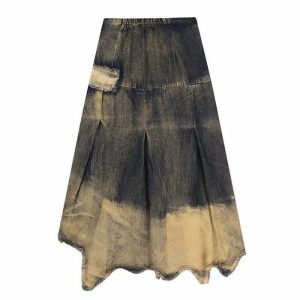 fairy grunge long denim skirt washed & youthful style 3349