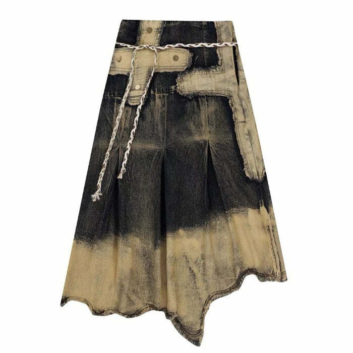 fairy grunge long denim skirt washed & youthful style 6409