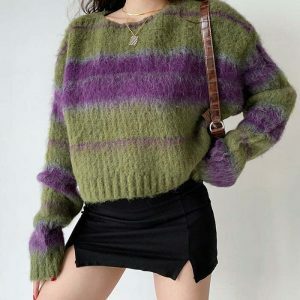 fairy grunge striped sweater youthful & eclectic style 7926