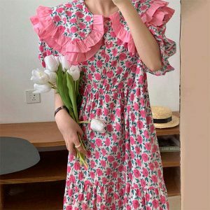 floral collar dress secret garden design youthful chic 5455