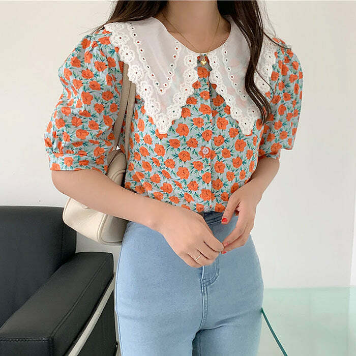 floral collar shirt   chic floral collar shirt youthful & trendy design 2423