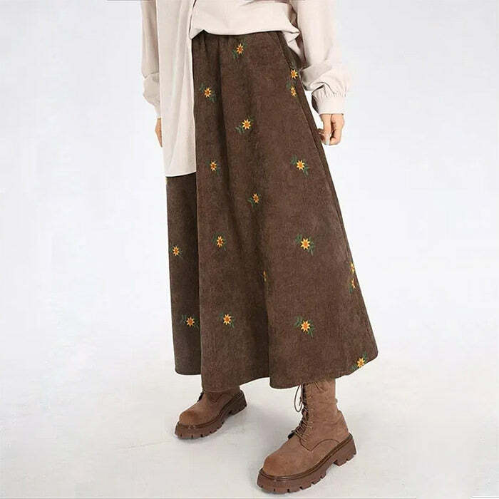 floral embroidered corduroy skirt chic & youthful design 4924