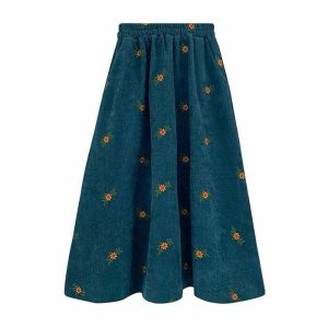 floral embroidered corduroy skirt chic & youthful design 5858