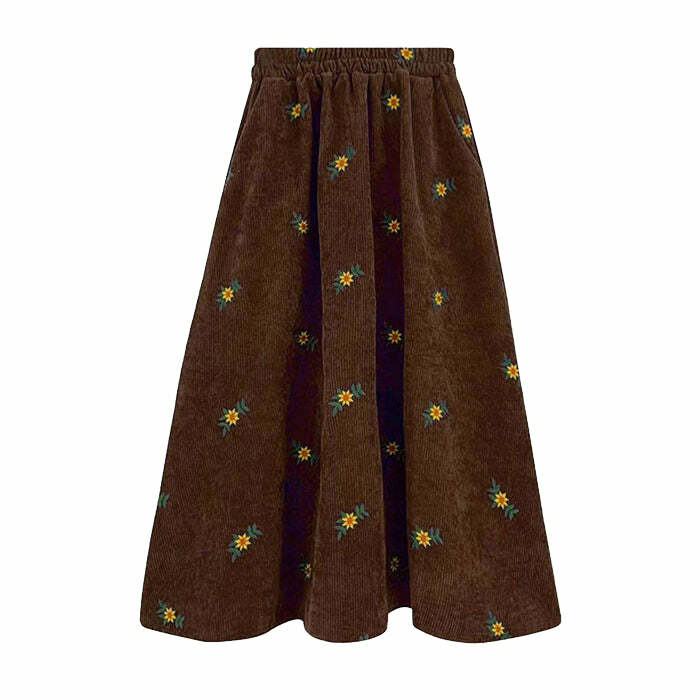 floral embroidered corduroy skirt chic & youthful design 5922