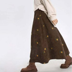 floral embroidered corduroy skirt chic & youthful design 5949