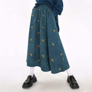 floral embroidered corduroy skirt chic & youthful design 6030