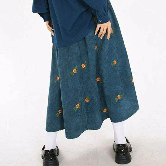 floral embroidered corduroy skirt chic & youthful design 8879