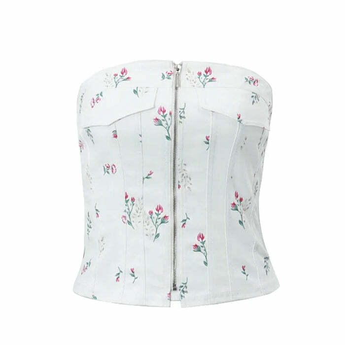 floral zip corset top   chic & youthful streetwear essential 1342