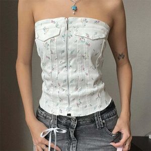 floral zip corset top   chic & youthful streetwear essential 5917