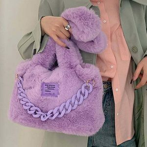 fluffy chain shoulder bag   youthful & chic urban accessory 1407