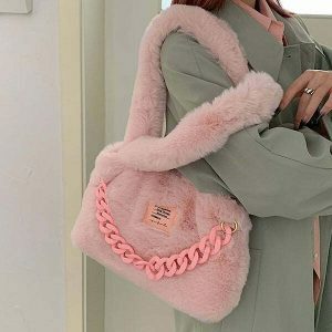 fluffy chain shoulder bag   youthful & chic urban accessory 1430