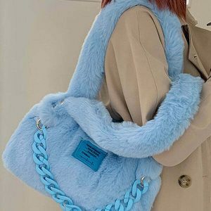 fluffy chain shoulder bag   youthful & chic urban accessory 5301