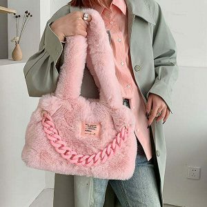 fluffy chain shoulder bag   youthful & chic urban accessory 5374