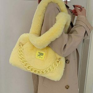 fluffy chain shoulder bag   youthful & chic urban accessory 7307