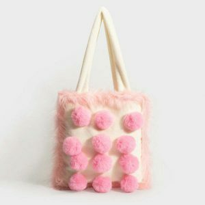 fluffy pom pom bag pink   chic & youthful accessory 4645