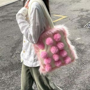 fluffy pom pom bag pink   chic & youthful accessory 6100