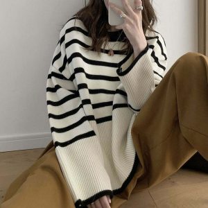 french aesthetic striped sweater youthful & chic design 6215
