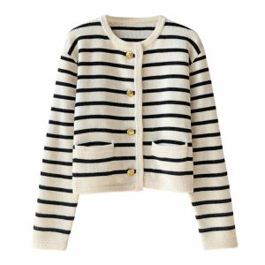 french girl striped cardigan chic & timeless appeal 3632