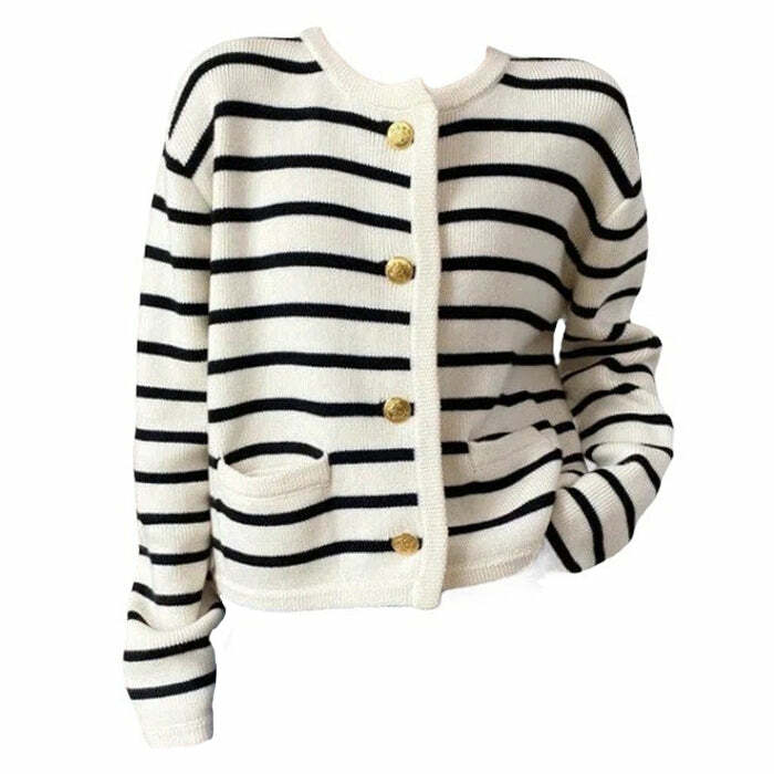 french girl striped cardigan chic & timeless appeal 6781