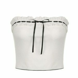 french maid ribbon tube top chic & youthful streetwear appeal 2275