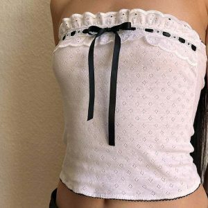 french maid ribbon tube top chic & youthful streetwear appeal 6921