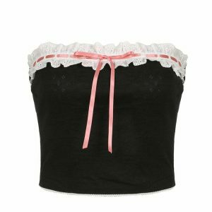 french maid ribbon tube top chic & youthful streetwear appeal 7702