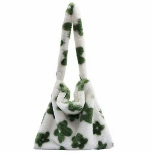 fuzzy floral shoulder bag   chic & vibrant y2k accessory 4804