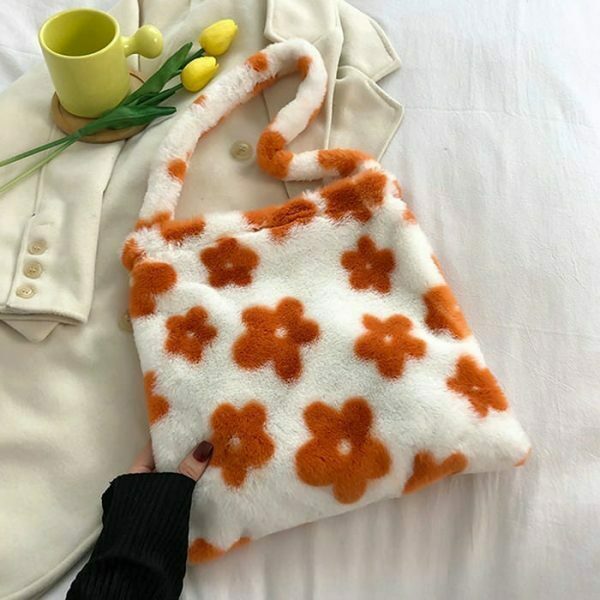 fuzzy floral shoulder bag   chic & vibrant y2k accessory 7354