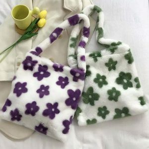 fuzzy floral shoulder bag   chic & vibrant y2k accessory 7709