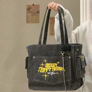groovy trippy heart tote bag   youthful & iconic style 5242