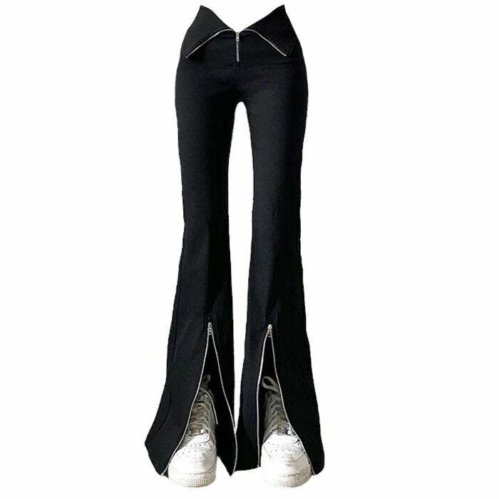 grunge inspired zipup flared pants edgy streetwear look 2486