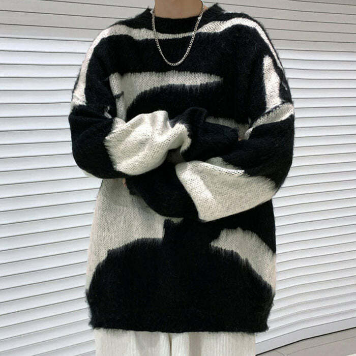 grunge aesthetic fuzzy sweater youthful & edgy comfort 6560