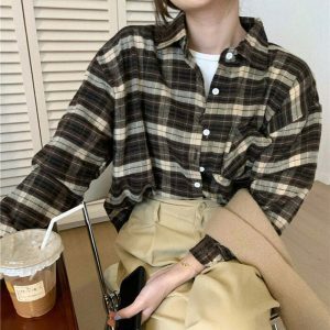 grunge aesthetic plaid shirt youthful & edgy streetwear staple 8925