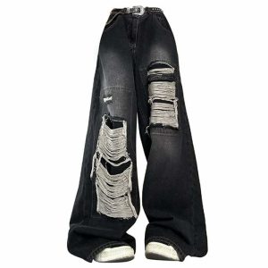 grunge aesthetic ripped wide jeans 7401