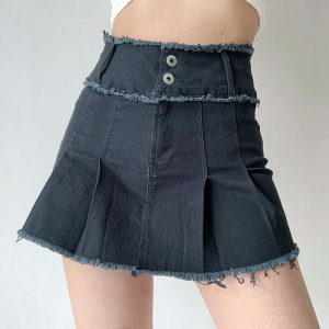 grunge denim pleated skirt youthful & edgy streetwear 8360