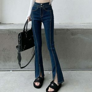 grunge flare jeans with aesthetic appeal youthful edge 5066
