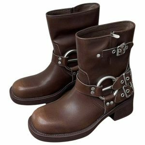 grunge motorcycle boots with sleaze buckle detail 1567