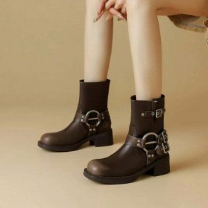 grunge motorcycle boots with sleaze buckle detail 2069