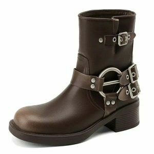 grunge motorcycle boots with sleaze buckle detail 3994