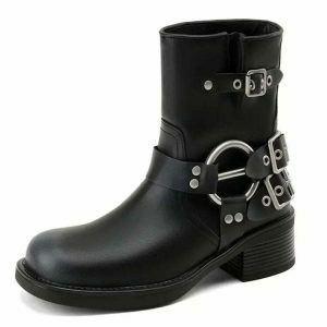 grunge motorcycle boots with sleaze buckle detail 4028