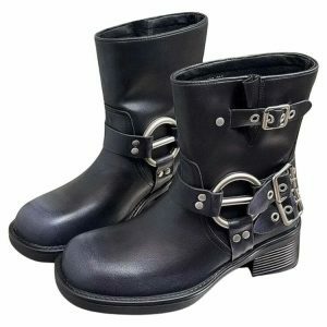 grunge motorcycle boots with sleaze buckle detail 4098